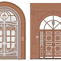 Ornate Double Doors With Arched Top Carved Designs And Glass Panels