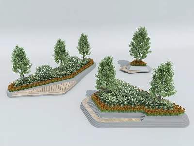Arbor Landscape Design With Green Plants Pathway And Multi Level Platforms 3d model