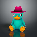 Turquoise Duck Toy Wearing Red Hat With Yellow Feet On Black Reflective Surface