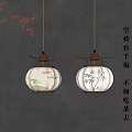 Traditional Chinese Lantern Shaped Pendant Lights With Bamboo And Landscape Design