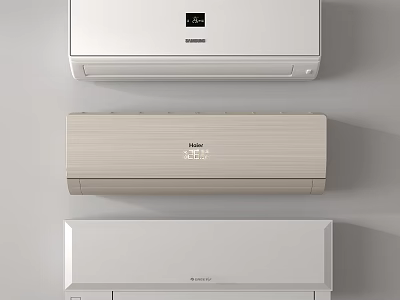 Modern Wall Mounted Air Conditioners In White And Beige With Digital Display On Grey Wall 3d model