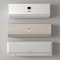 Modern Wall Mounted Air Conditioners In White And Beige With Digital Display On Grey Wall