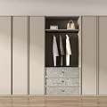 Modern Wardrobe With Sliding Doors Open Design Hanging Clothes Handbag And Patterned Drawers
