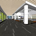 Modern Shopping Mall Lobby Interior With Wooden Ceiling Glass Walls And White Columns