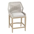 Woven Wicker Bar Stool With Light Gray Cushion And Wooden Frame