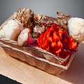Fresh Assorted Vegetables in Woven Basket with Mushrooms and Red Veggies on Linen Cloth