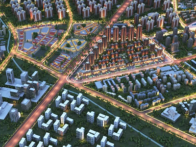 Aerial View Planning of Modern Residential Complexes With Streets And Green Spaces 3d model