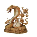 Golden Snake Ornament With Money Bag Dollar Sign And Floral Decorations