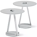 White and Brown Round Side Tables with Metal Legs and Ring Detail