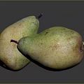 Three Fresh Ripe Pears Greenish Yellow with Red Spots on Dark Background