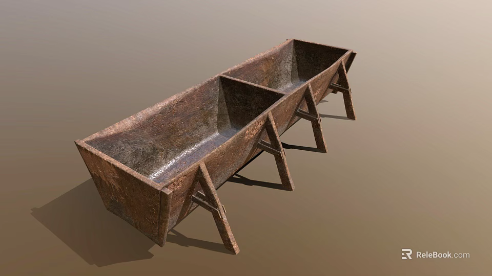 Vintage Rustic Metal Trough With Double Compartment And Leg Stand Design 3d model 