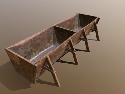Vintage Rustic Metal Trough With Double Compartment And Leg Stand Design 3d model