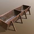 Vintage Rustic Metal Trough With Double Compartment And Leg Stand Design