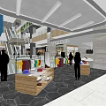 Modern Shopping Mall Hall Interior With Shoppers Display Counters And Storefronts 3d model