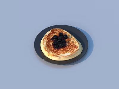 Delicious Golden Pancakes Topped With Fresh Blueberries On Black Plate 3d model