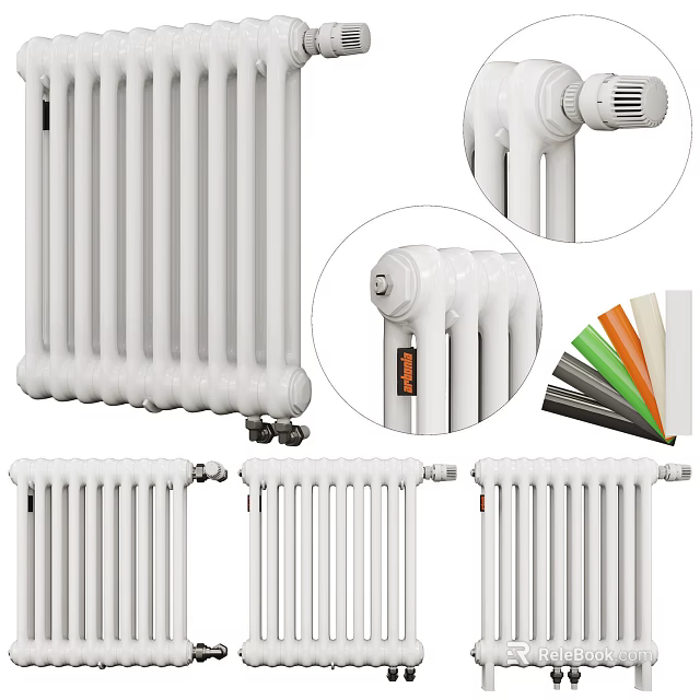 Home Heating Column Radiators With Various Designs Colorful Strips And Valve Details 3d model 