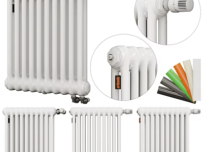 Home Heating Column Radiators With Various Designs Colorful Strips And Valve Details 3d model