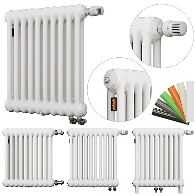 Home Heating Column Radiators With Various Designs Colorful Strips And Valve Details 3d model