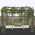 Charming Garden Arbor Adorned with Climbing Vines Flowers and Wooden Bench on Stone Patio