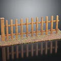 Wooden Fence Design with Vertical Slats Horizontal Rails and Brown Base with Green Yellow Specks