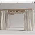Elegant Wooden Canopy Bed Frame With Beige Curtains For Bedroom Decoration