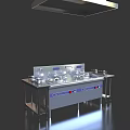 Stainless Steel Commercial Kitchen Appliances With Multiple Heating Burners Faucets Countertop And Control Buttons