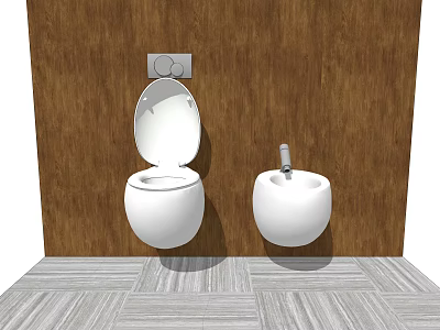 Modern Minimalist Toilet With Bidet On Brown Wooden Wall And Gray Floor 3d model