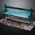 Green Weathered Wooden Bench With Fallen Leaves On Ground Surface