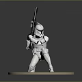 Game Movie Character White Armor Soldier Holding Rifle In Standing Pose On Round Base