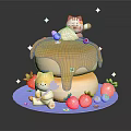 Cake Shaped Decorative Ornament Set With Cat Bear Strawberries Blueberries Honey Star Decor And Blue Base