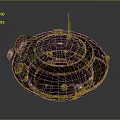 Sleek Reflective Metallic Circular Structure With Layered Design And Central Rod