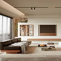Modern Living Room Interior Design With TV Wall Sofa Coffee Table And Decorative Shelves