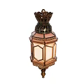 Vintage Copper Chandelier With Crown Top Geometric Glass Shade And Ornate Design