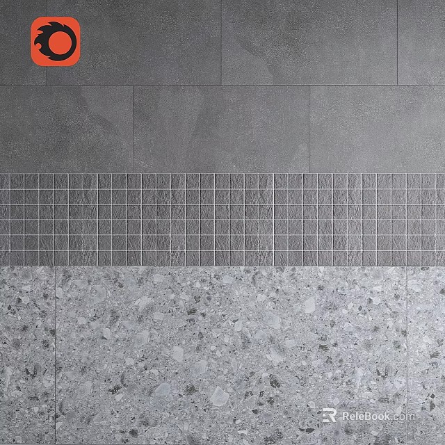 Multi Layered Wall Component With Smooth Gray Tiles And Textured Grid Patterns 3d model