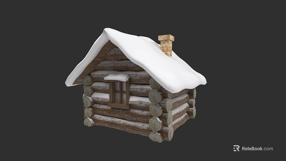 Traditional Rural Self Built Log House With Snow Covered Roof And Chimney 3d model 