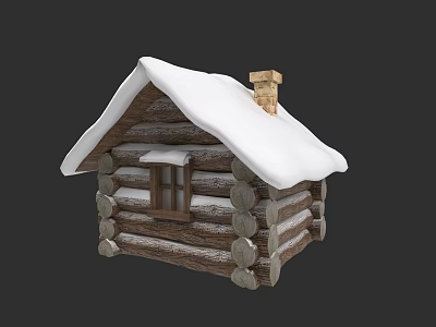 Traditional Rural Self Built Log House With Snow Covered Roof And Chimney 3d model