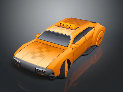 Orange Taxi Car With Roof Top TAXI Sign And Modern Checkerboard Design 3d model