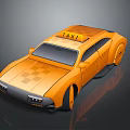 Orange Taxi Car With Roof Top TAXI Sign And Modern Checkerboard Design