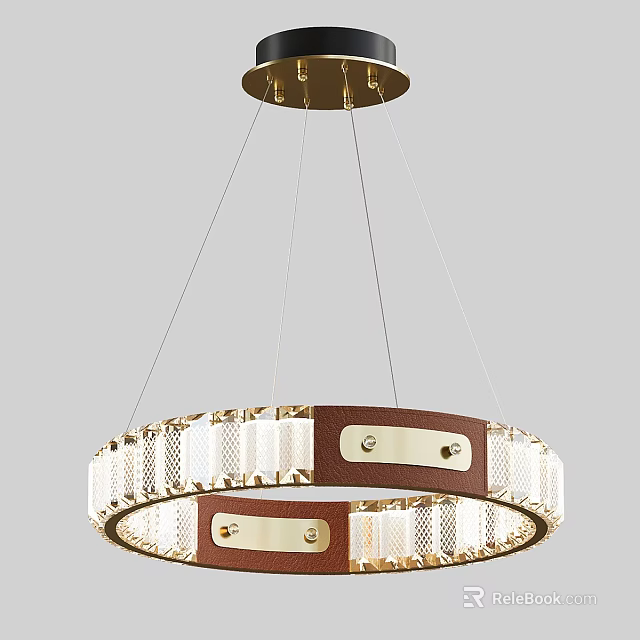 Elegant Modern Circular Chandelier With Crystal Elements And Leather Trim Design 3d model