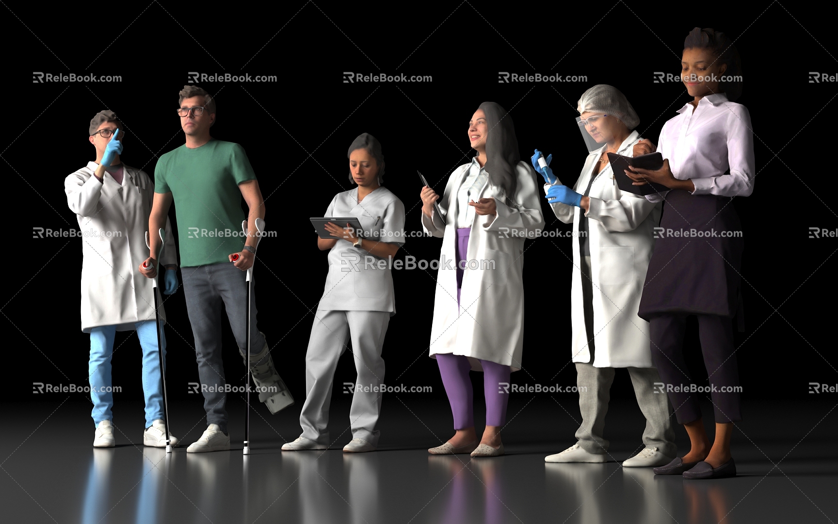 multi-person man woman adult waiter tourist pedestrian professional leisure ethnic asian european african human 3d model