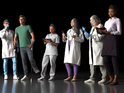 Group of Healthcare Professionals And Patient With Crutches Discussing Using Tablets And Clipboards 3d model