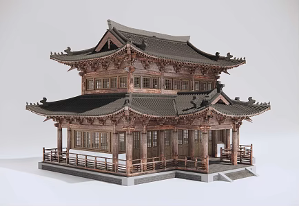 Chinese-style ancient architecture, hilltop old architecture, Chinese old architecture 3d model