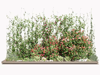Vine Plants with Green Leaves and Pink Flowers as Vertical Garden Wall Decoration 3d model