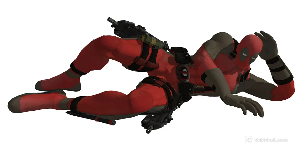Deadpool Game and Movie Character in Red Costume With Weapons and Dynamic Pose 3d model 