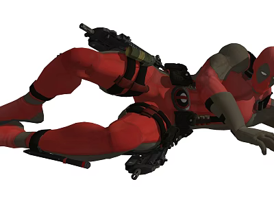 Deadpool Game and Movie Character in Red Costume With Weapons and Dynamic Pose 3d model