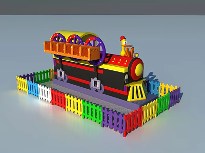 Electric Toy Train with Colorful Fence Decorative Wheels and Locomotive Design 3d model