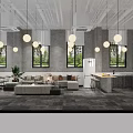 Modern Public Office Space Featuring Open Workstations Ergonomic Chairs Hanging Lights And Green Plants