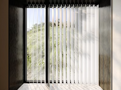 Natural Light Through White Vertical Window Blinds With Green Outdoor View 3d model