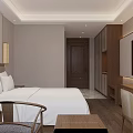Hotel Guest Room With Large Bed White Bedding Wooden Furniture And Lake View Window