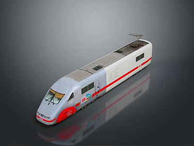 Modern High Speed Streamlined Passenger Train With White Red Body Logos And Top Pantograph 3d model